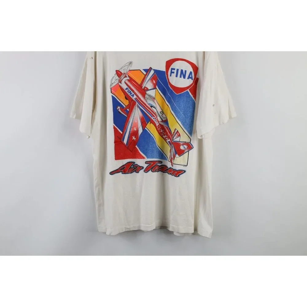 Vintage 90s Streetwear XL Distressed FINA Air Team Spell Out T-Shirt White USA - Picture 3 of 11